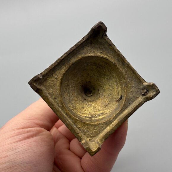 Vintage Brass Taper Candle Holder With Tall Turned Column And Square Footed Base - Picture 6 of 8